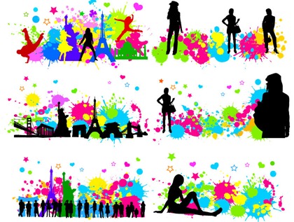 free city character with colorful inkblot vector graphics free