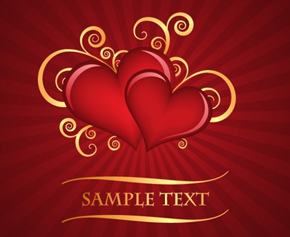 Red heart-shaped pattern with the radiation background of vector material