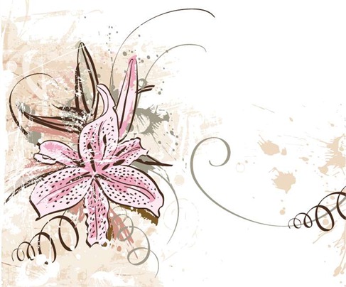 Vector on Lily With Grunge Floral Background Vector Graphic Free Vector