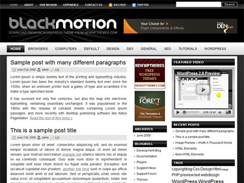 Free WordPress Theme - Black Motion Preview