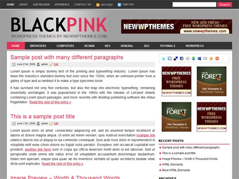 Free WordPress Theme - Black Pink Preview