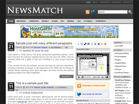 Free WordPress Theme - News Match Preview