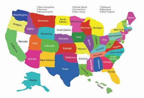 Colorful USA Map With States Vector
