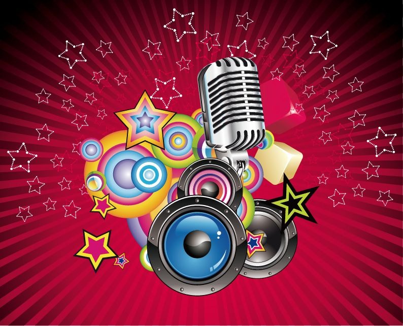 Name: Vector Music Background with Speaker and Microphone