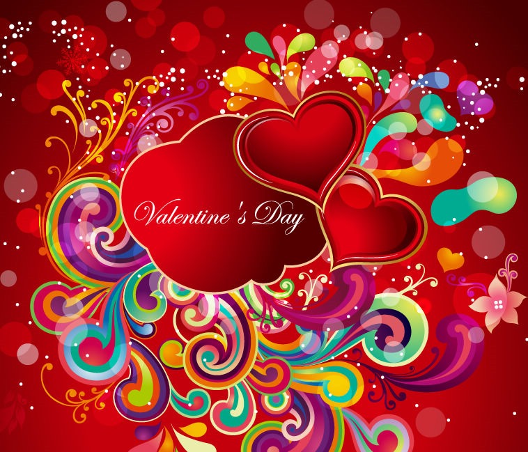 Abstract Colorful Floral with Heart for Valentine's Day ...