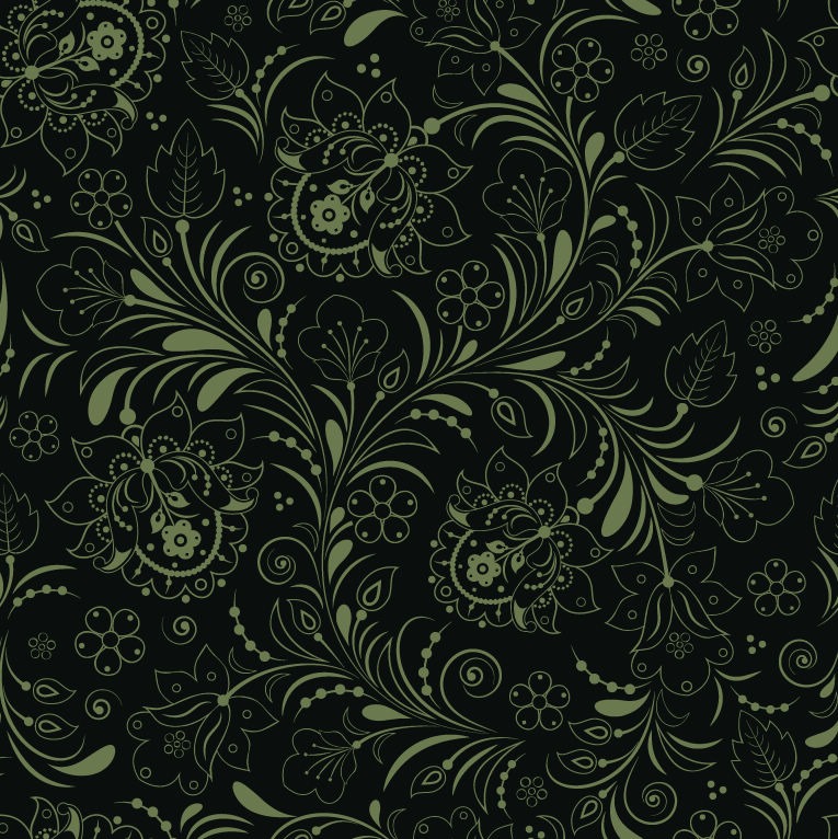     ЧЁРНЫЙ ФОН Seamless-Floral-Background-Dark-Green