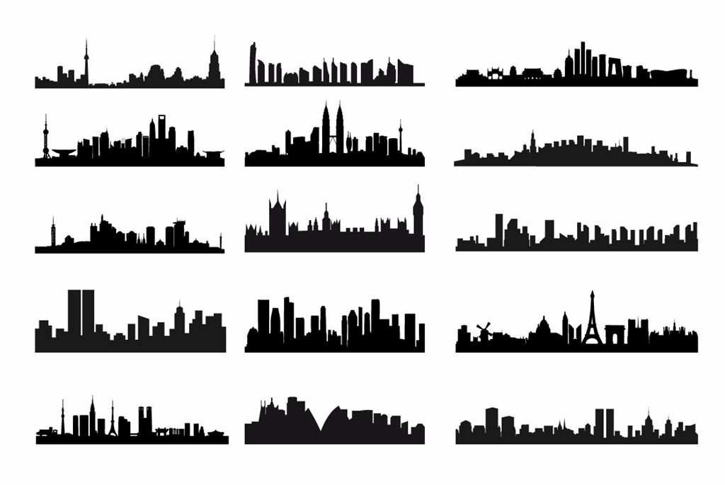 City Skyline Landscape Silhouette Vector Set  Free Vector 