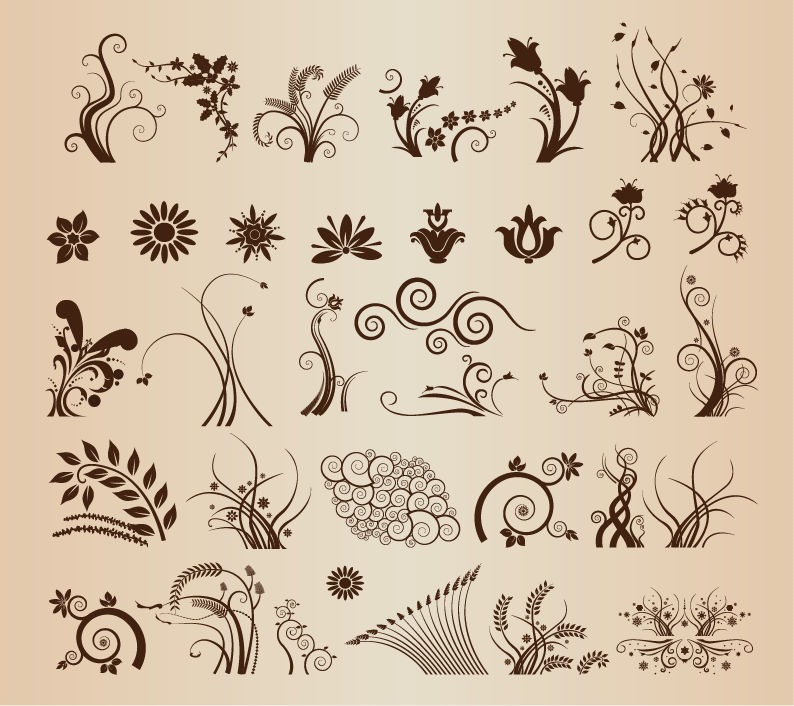 Vector Set of Vector Floral Ornamental Elements for Design Free