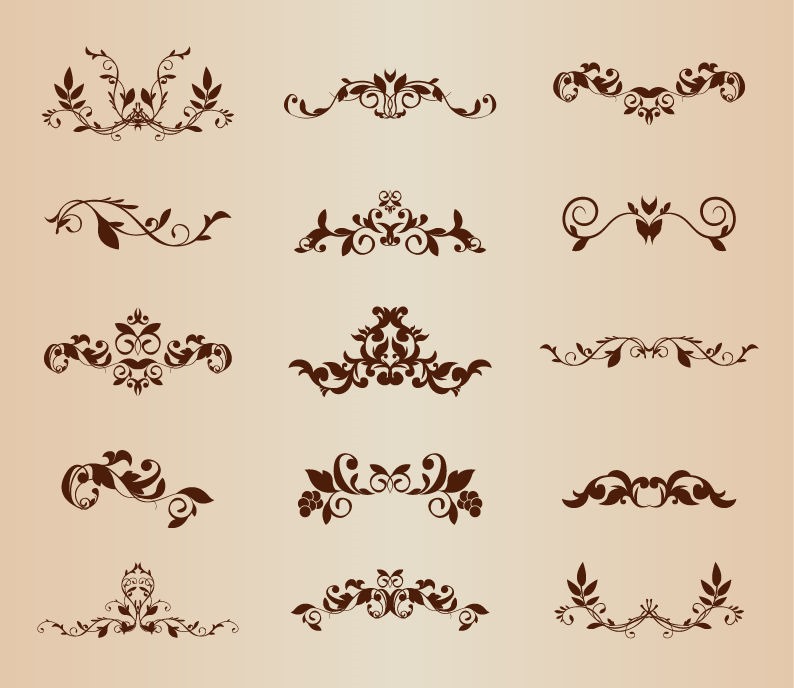 Set of Vector Floral Ornamental Elements for Design Free Vector