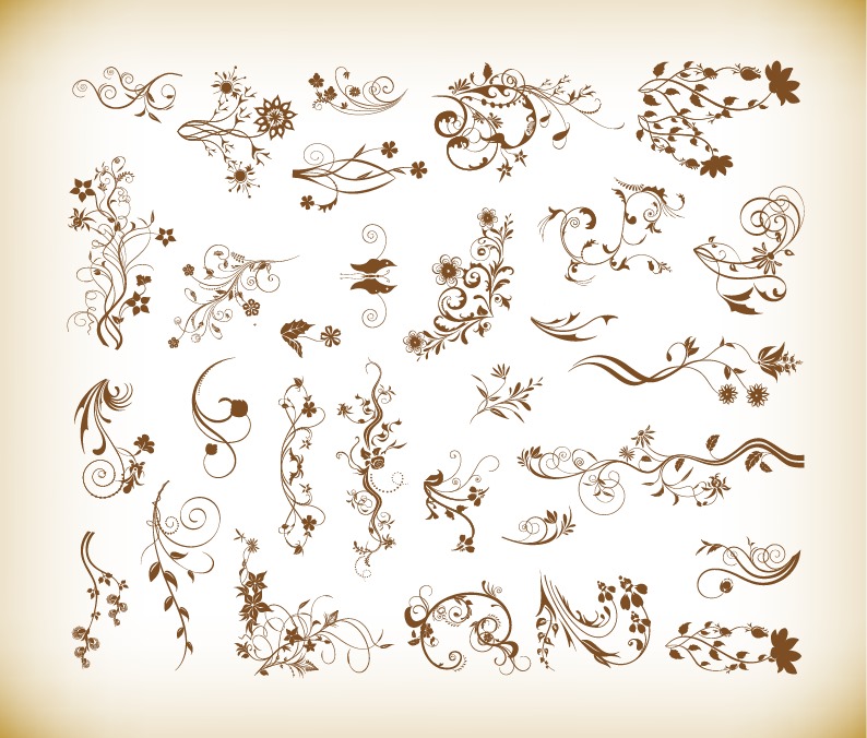 Set of Vector Ornamental Floral Elements for Design Free Vector