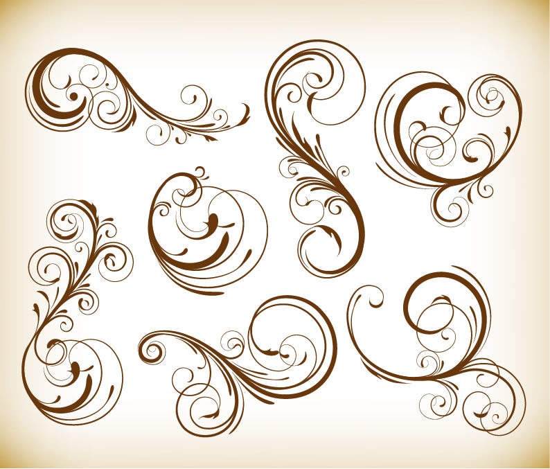 Various Swirl Floral Elements Vector Illustration Set