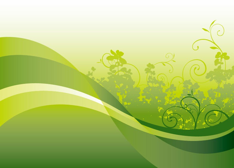 Green Floral with Wave Vector Background
