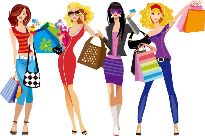 Shopping Girls Vector Illustration