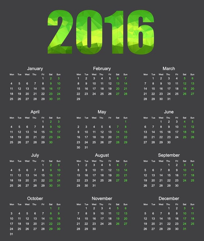 2016 Calendar with Low Poly Vector Illustration