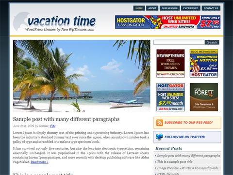 Free WordPress Theme - Vacation Time