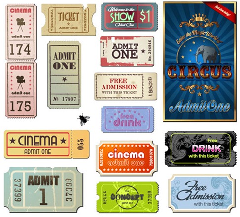 Vintage Movie Ticket Vector Set