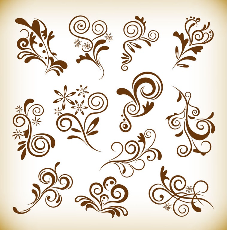 Vintage Abstract Floral Elements Vector Graphics Set
