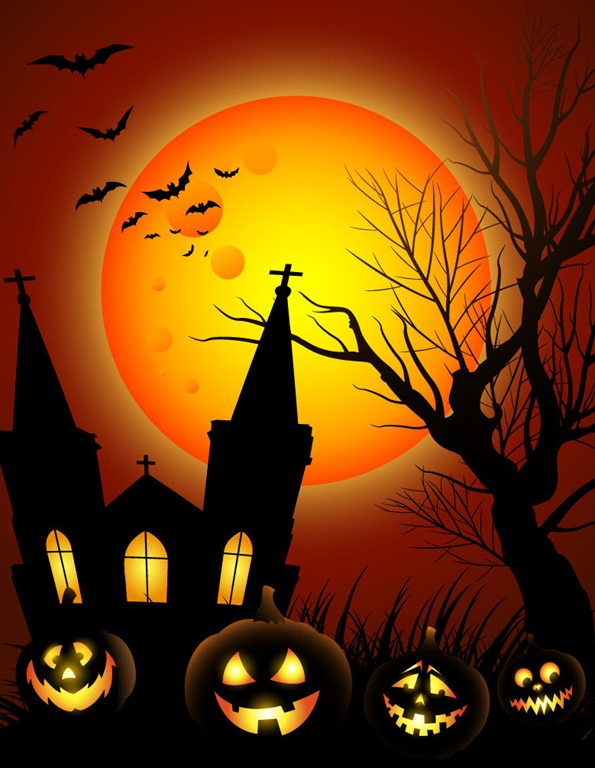 Halloween Night with Black Castle on The Moon Background Illustration