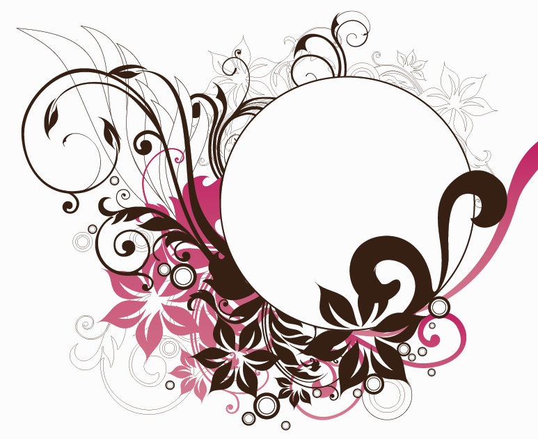Circle Frame with Floral Decorations Vector Graphic