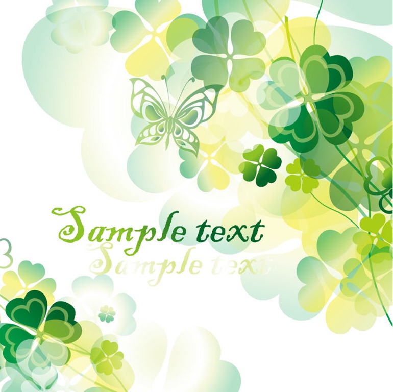 Green Floral Background with Butterfly