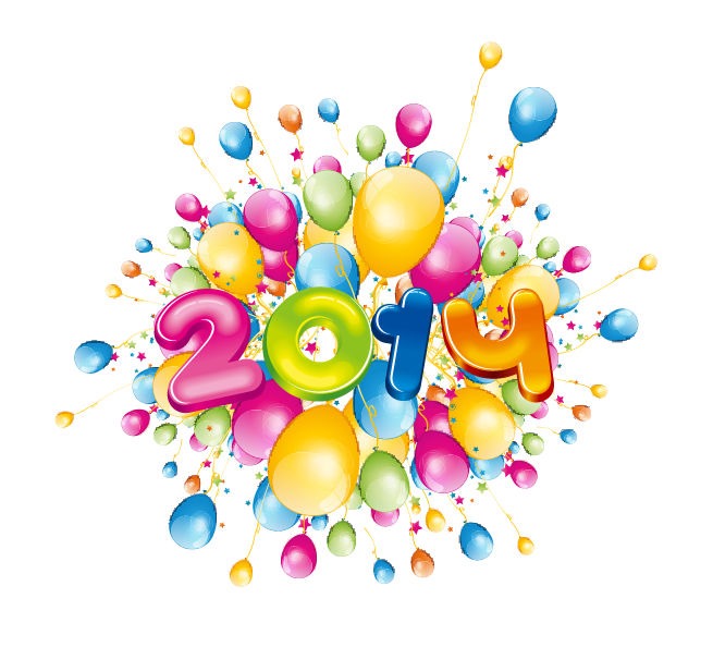 Happy 2014 New Year with Colorful Balloons Vector Illustration