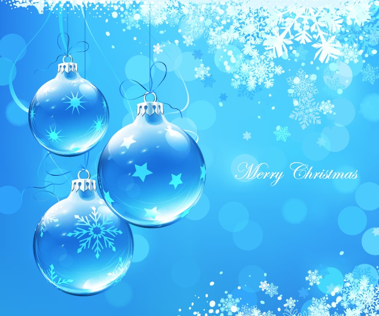 Blue Christmas Card with Christmas Balls Vector Illustration