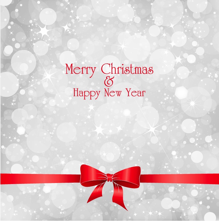 Lights on Grey Background with Red Ribbon Christmas Vector Illustration