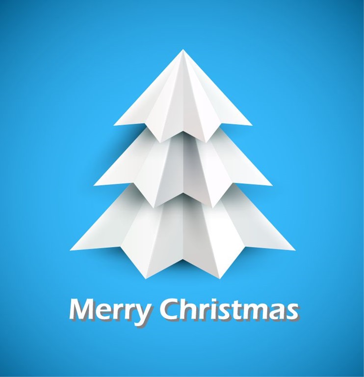 Christmas Tree of White Paper on Blue Background Vector Illustration