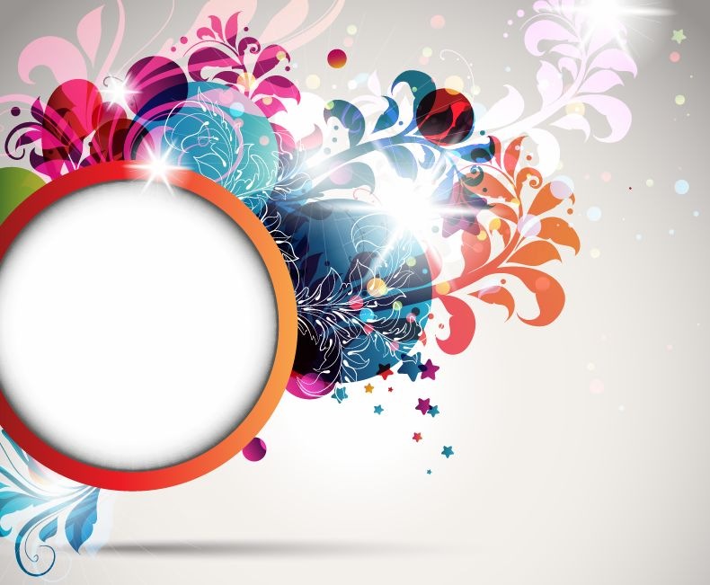 Round Frame Decorated with Floral Elements Vector Illustration