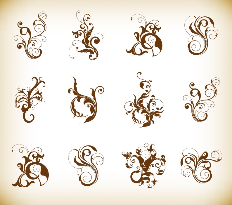 Decorative Swirl Floral Pattern Elements Vector Graphics Set