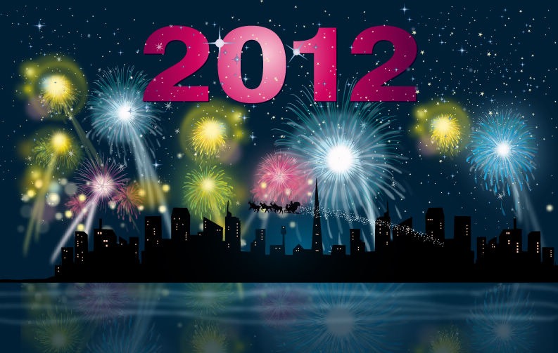 2012 Fireworks Party Night Vector Graphic