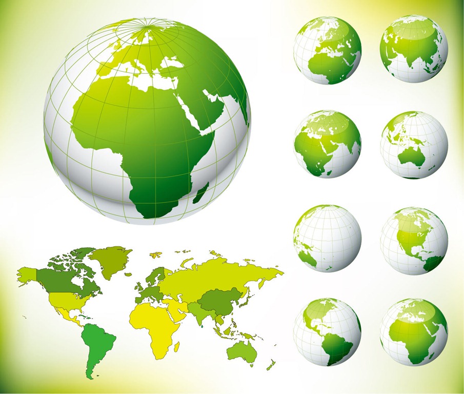 Globe and World Map Green Vector