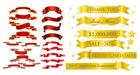 5 sets of festive ribbon banner vector material