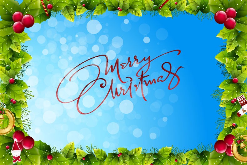 Christmas Frame on Blue Bokeh Background Vector Graphic
