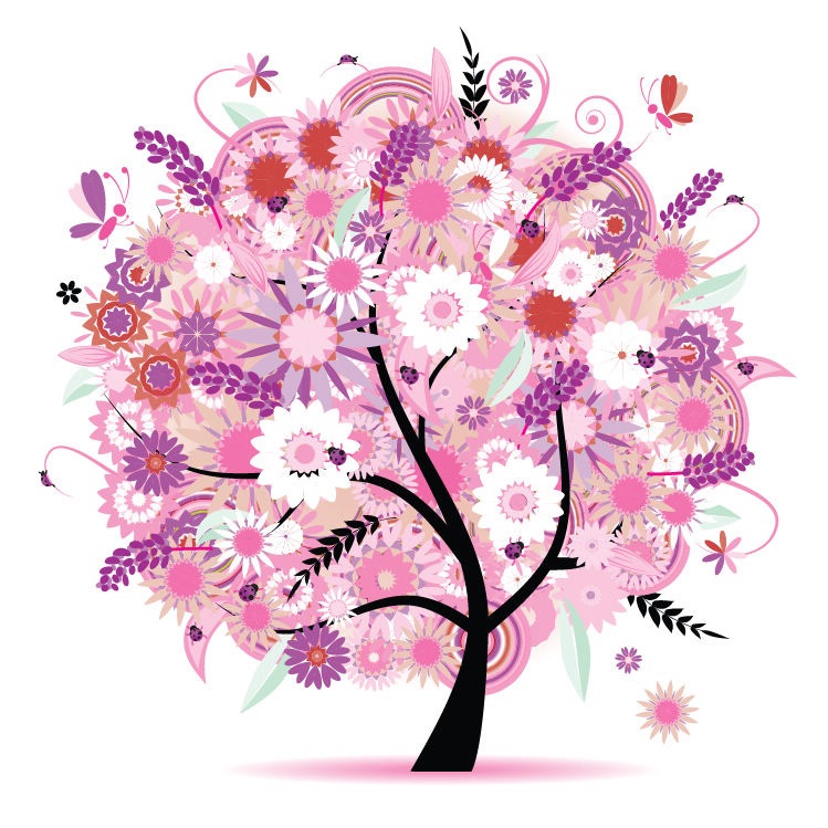 Tree with Flowers Vector Illustration
