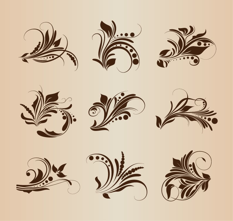 Collection of Vector Vintage Floral Elements for Retro Design