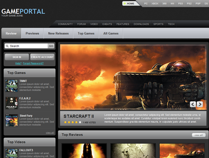 Free CSS Web Template - Game Portal