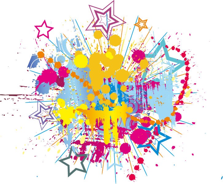 Colorful Bright Ink Splashes with Stars Vector Background