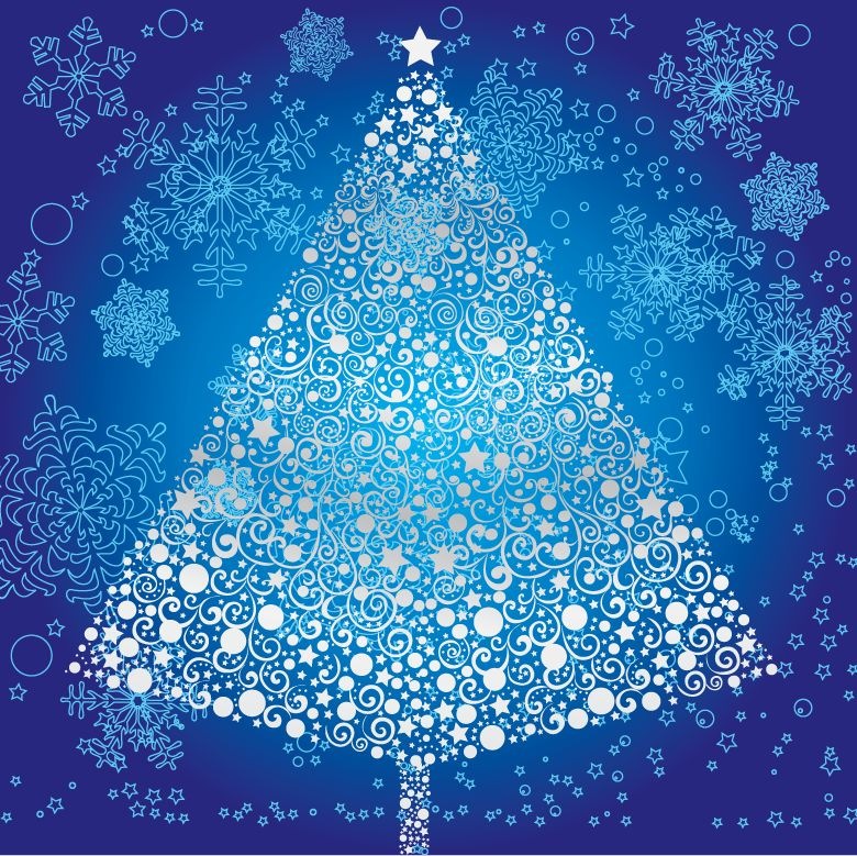Abstract Christmas Tree with Snowflake Vector Art