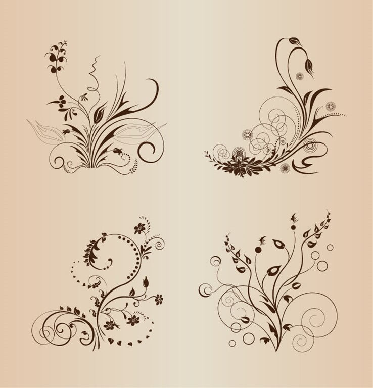 4 Vector Floral Design Elements
