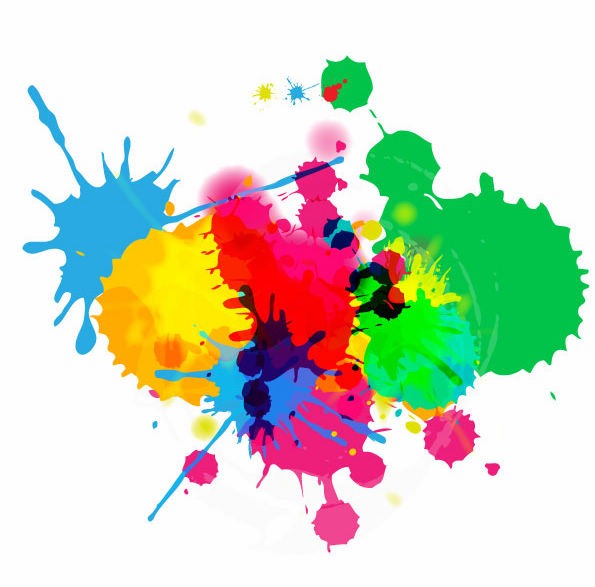 Colorful Bright Ink Splashes on White Background