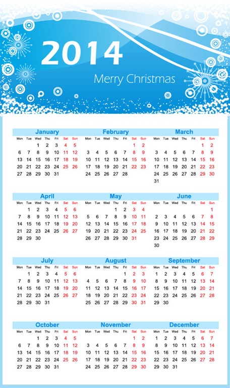 2014 Calendar Christmas Vector Graphic