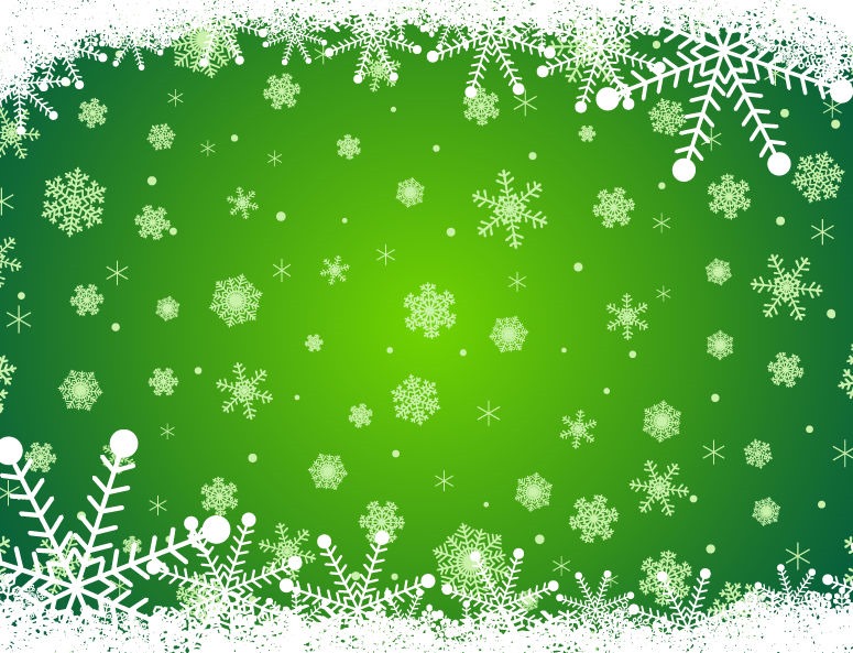 Green Christmas Background with Snowflakes