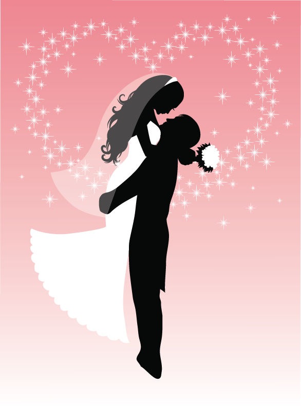 Bride and Groom Silhouette Vector Graphic