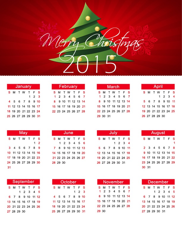 Christmas Calendar for 2015 Year Vector Illustration