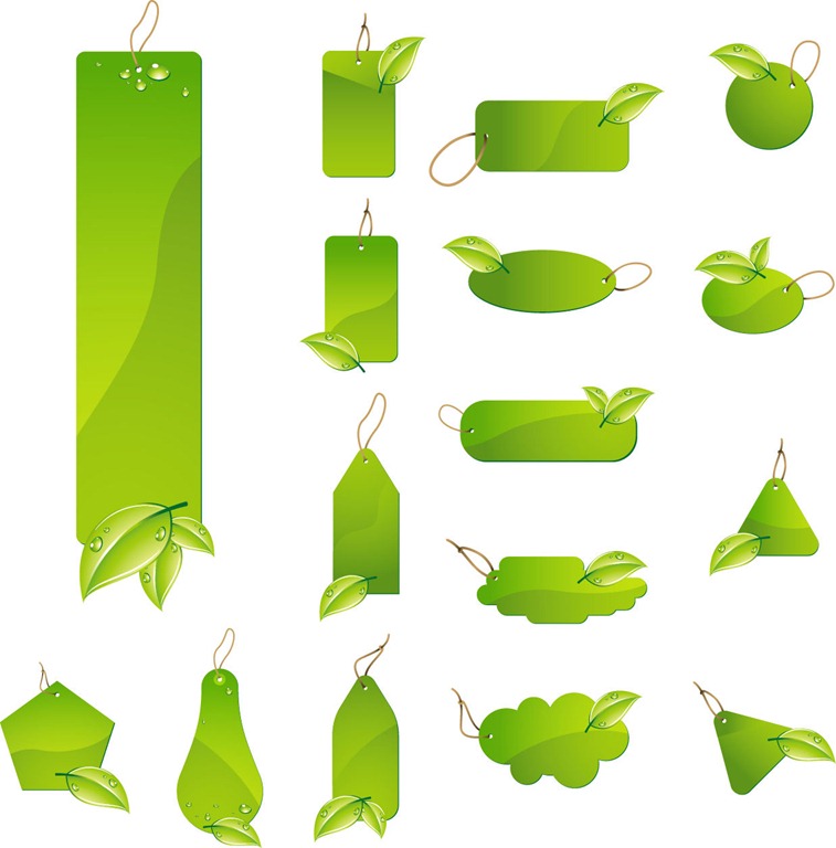 Green Leaf Tag Labels Vector Set