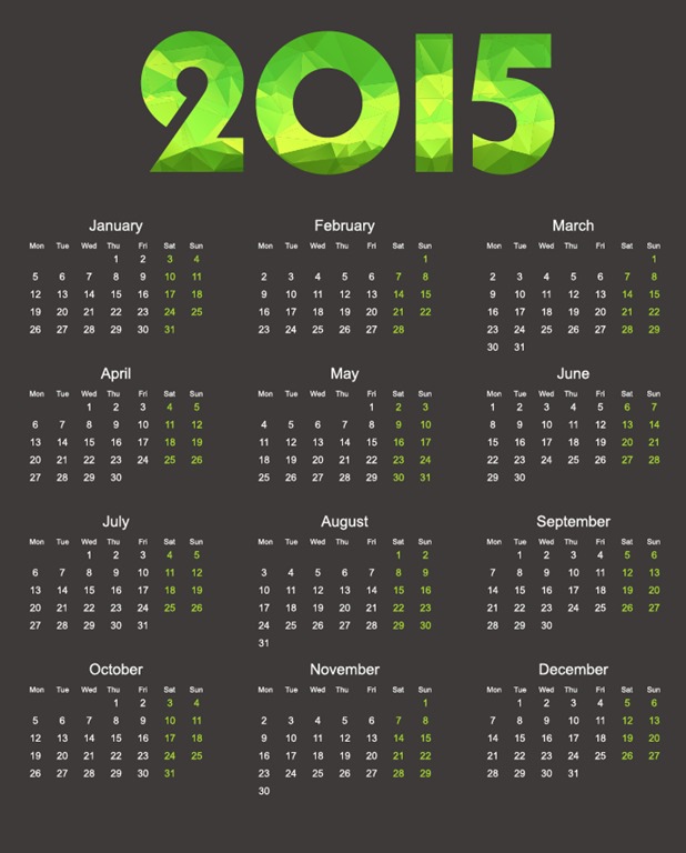 2015 Calendar with Geometric Shapes Vector Illustration