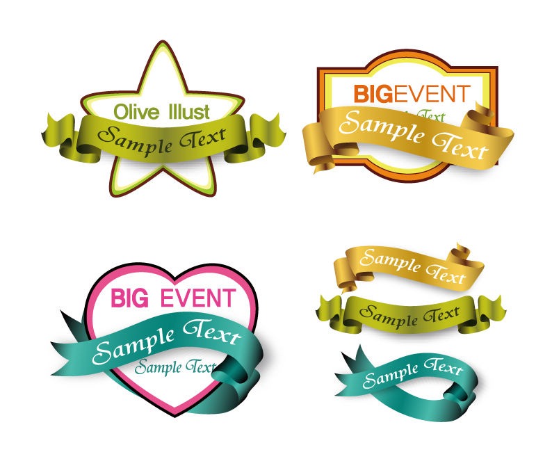 Shopping Labels with Ribbons Vector Graphic