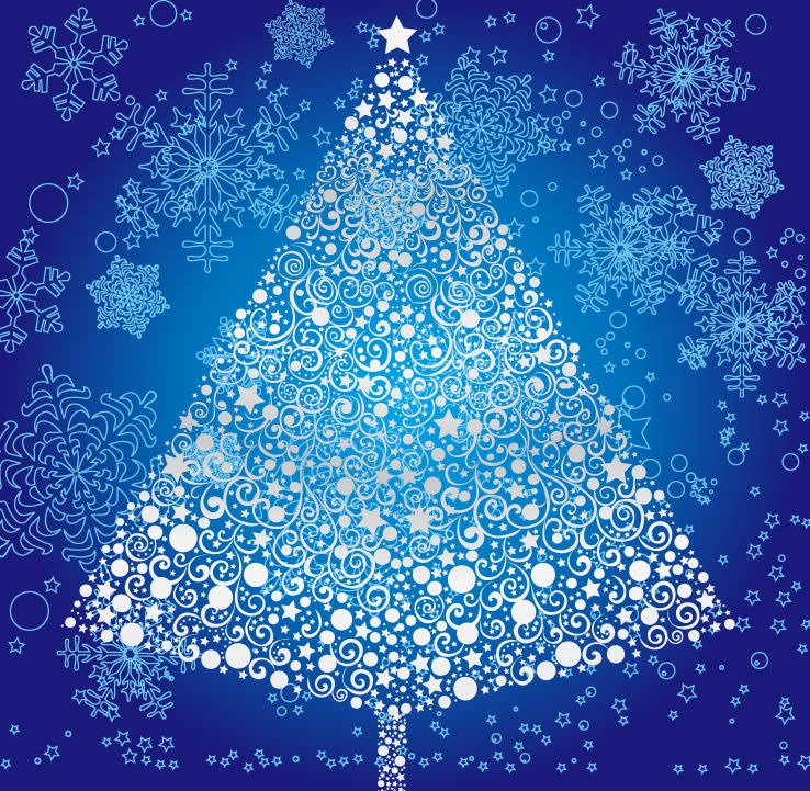Abstract Christmas Tree with Snowflakes Background Vector