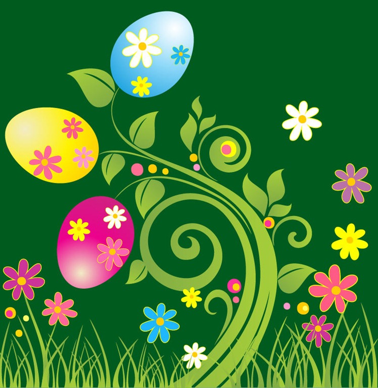 Easter Egg with Green Floral Vector Illustration